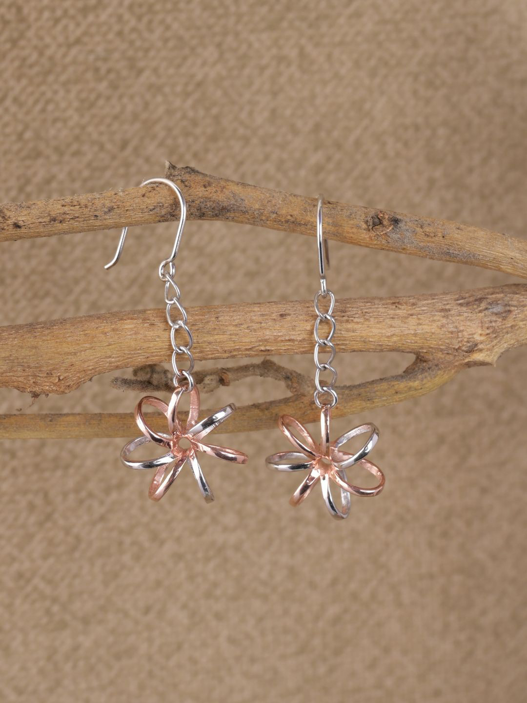 Clara 925 Sterling Silver Rose Gold-Plated Floral Cora Drop Earrings