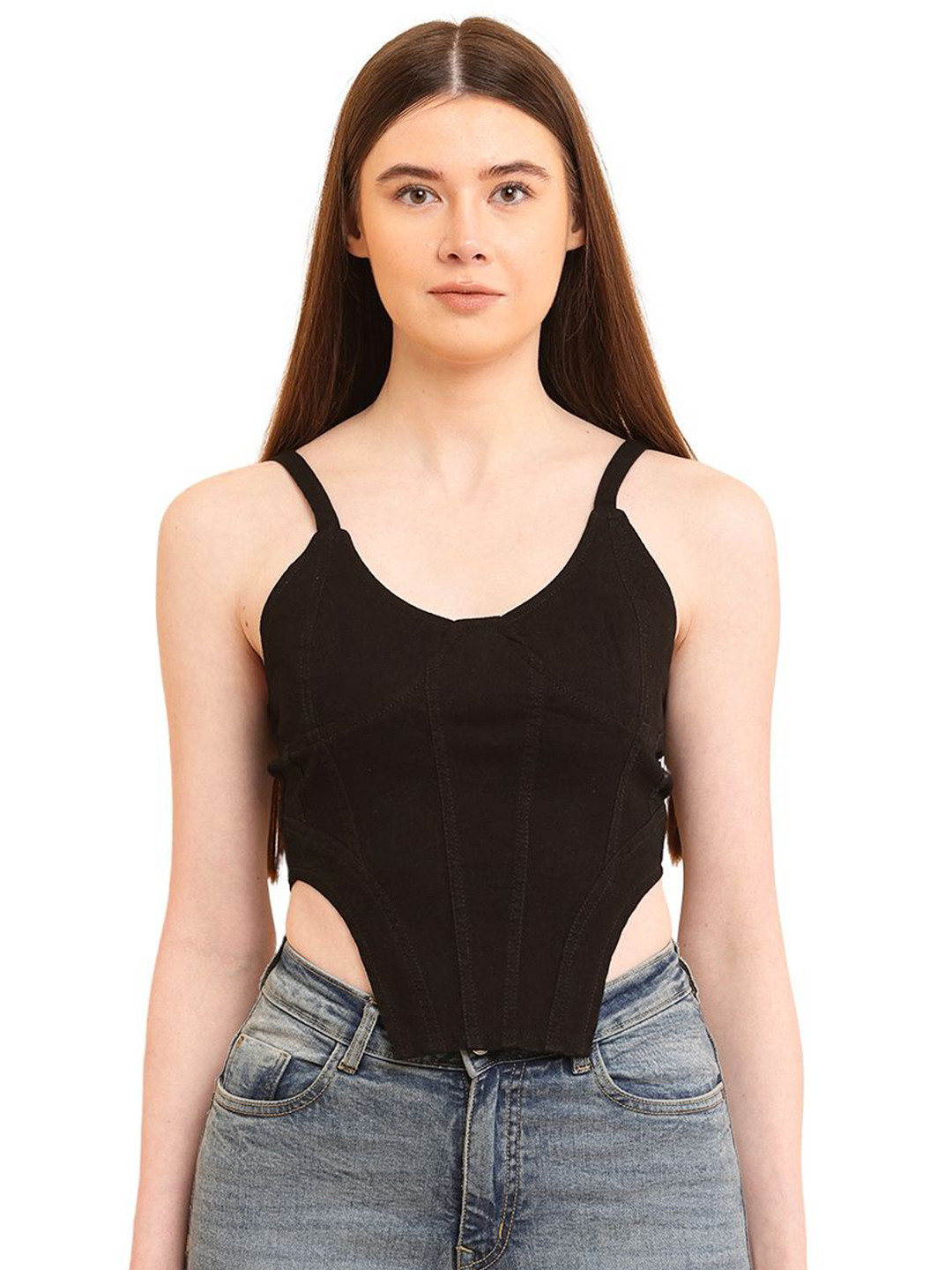 PUELLA Black Scoop Neck Sleeveless Crop Corset Top