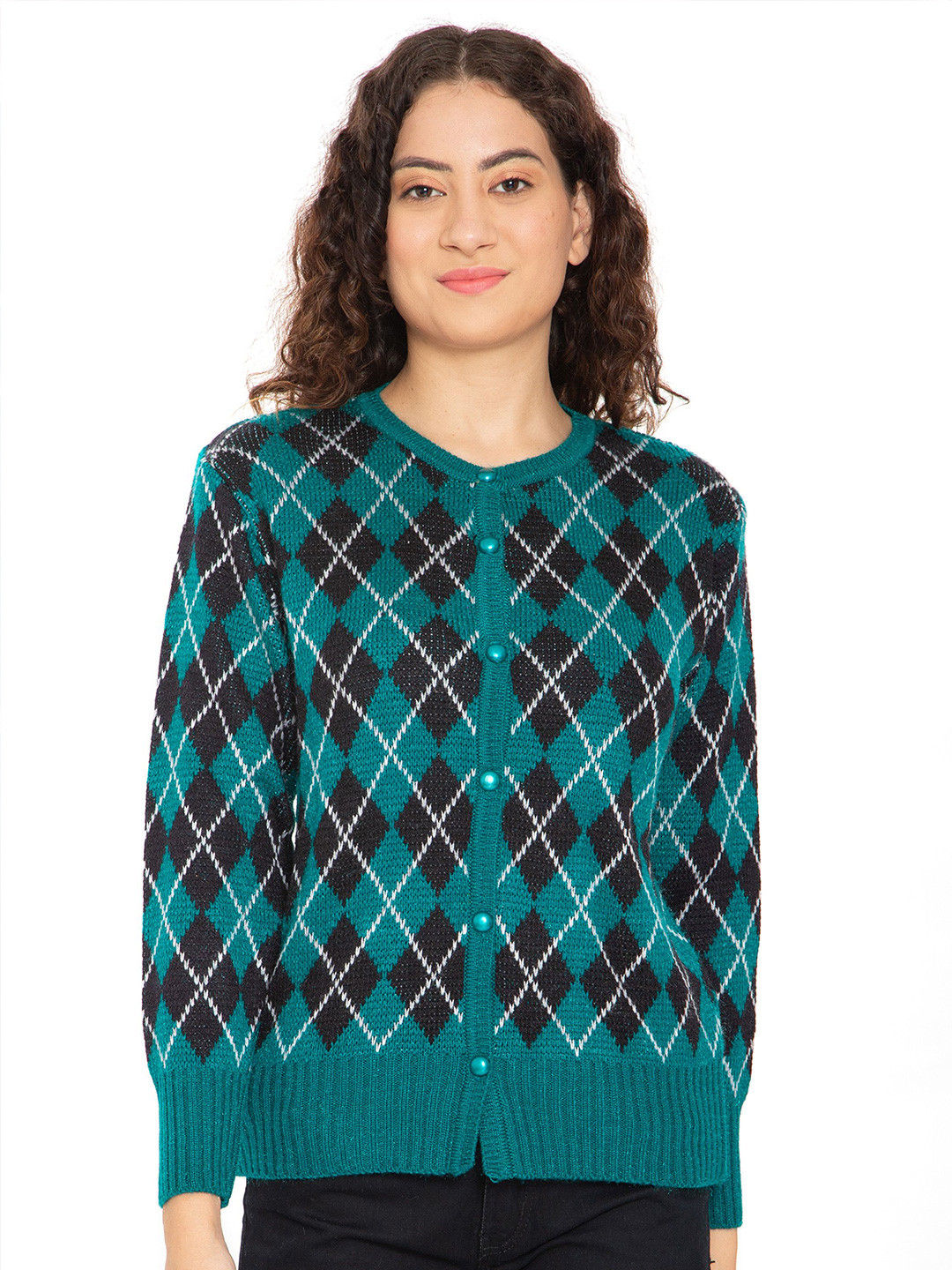 HAUTEMODA Women Checked Woollen Cardigan