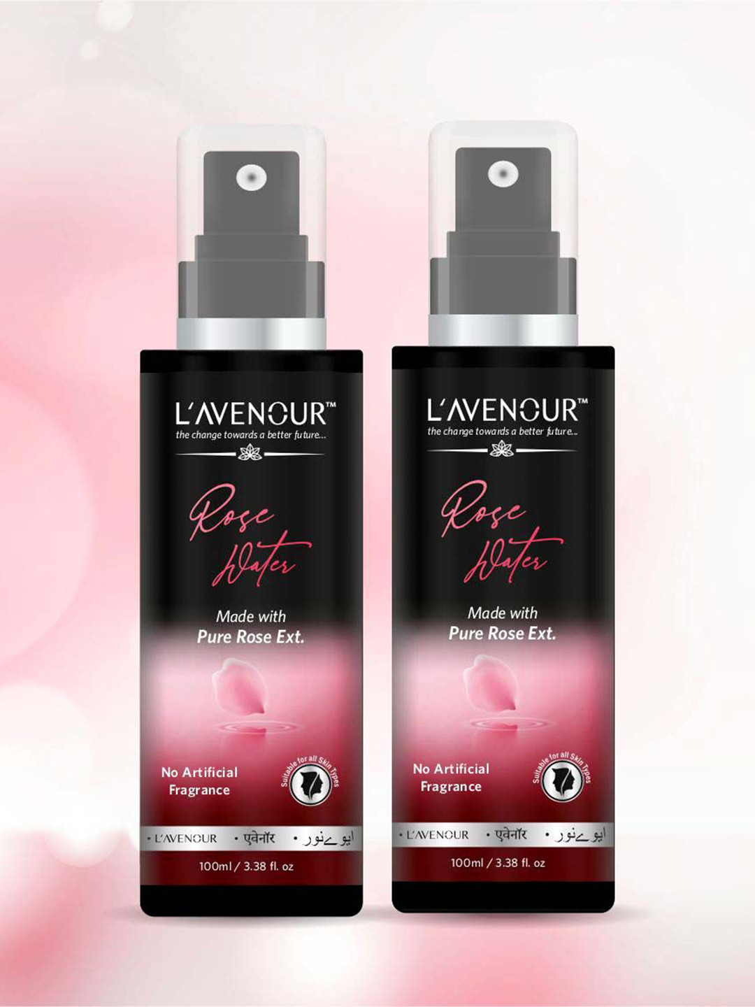 L'AVENOUR Set Of 2 Steam Distilled Pure Rose Water For Glowing & Hydrated Skin-100 ml Each