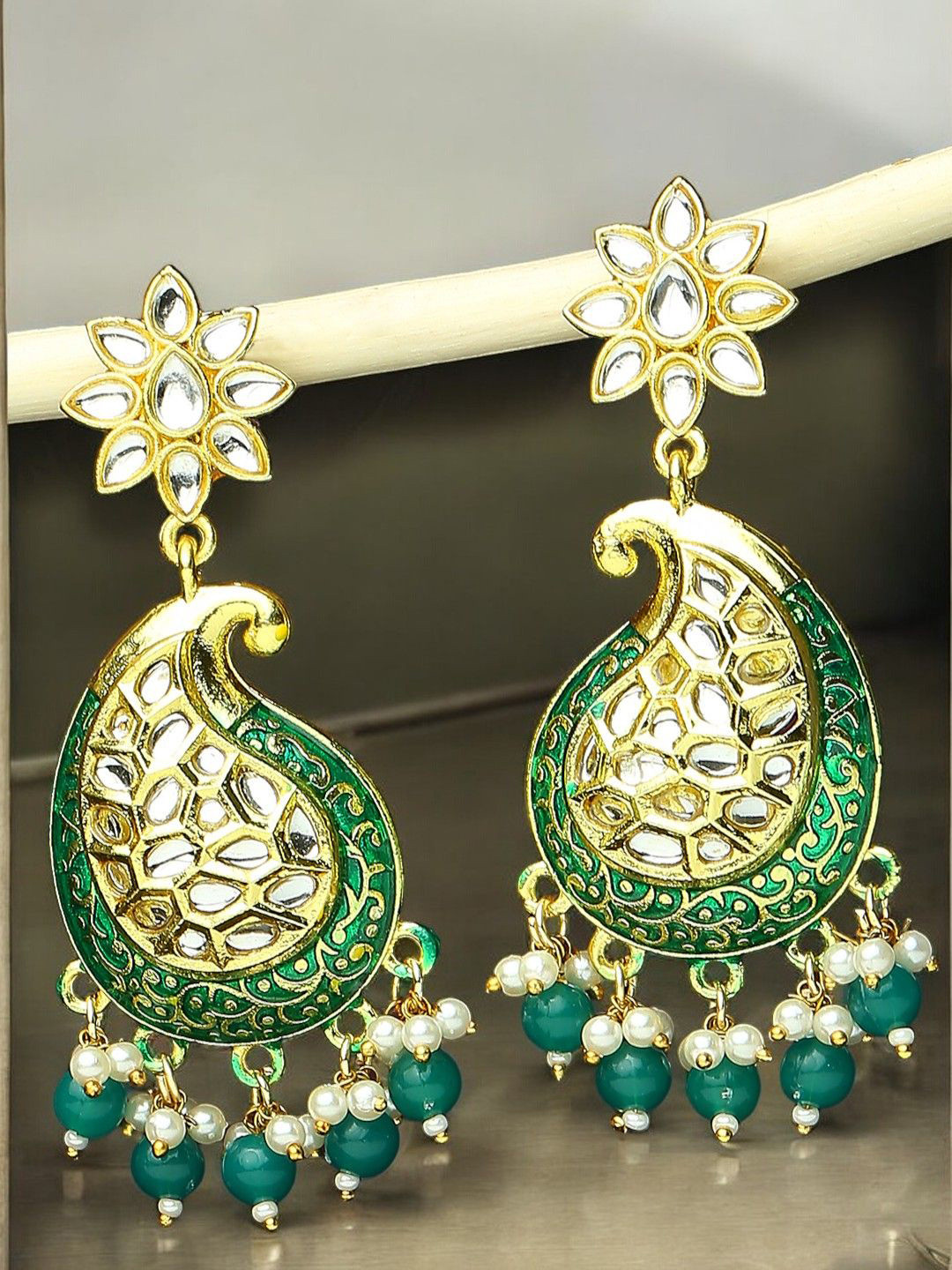 Anouk Paisley Shaped Kundan in Kairi Design Meenakari Drop Earrings