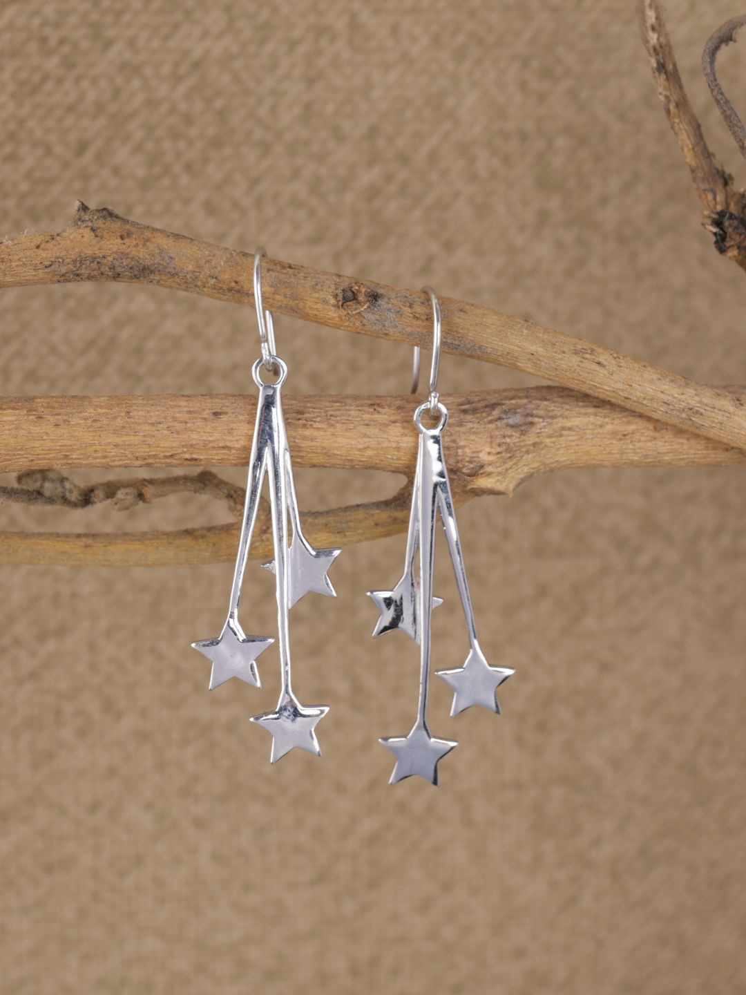 Clara 925 Sterling Silver Rhodium-Plated Star Shaped Marley Star Drop Earrings