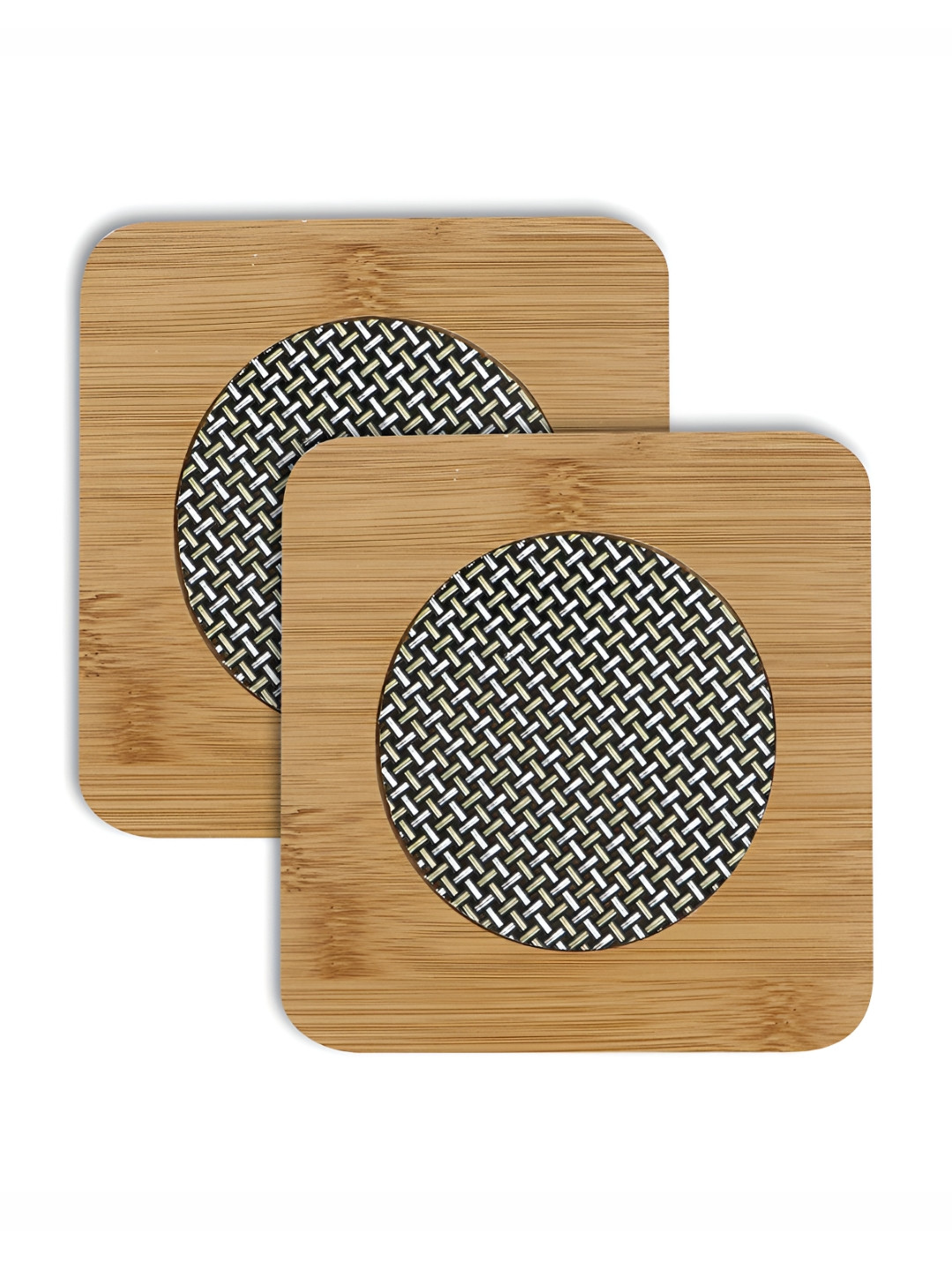 HOKIPO Brown & Black 2 Pieces Textured Square Coasters