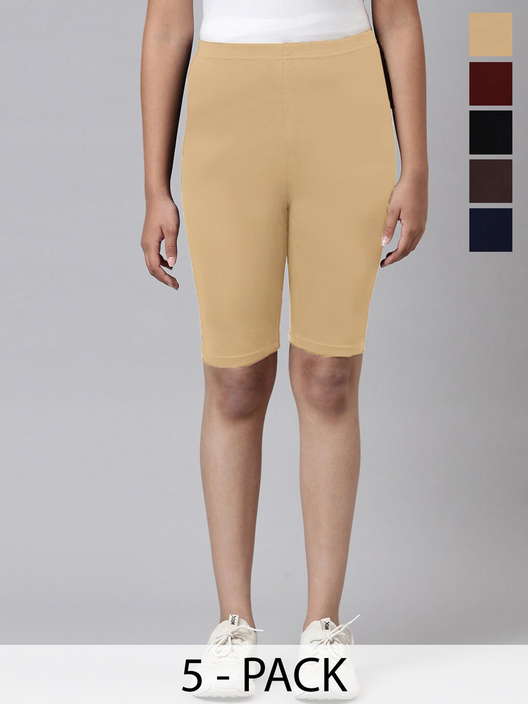AMUL COMFY Girls Pack Of 5 Pure Cotton Cycling Shorts