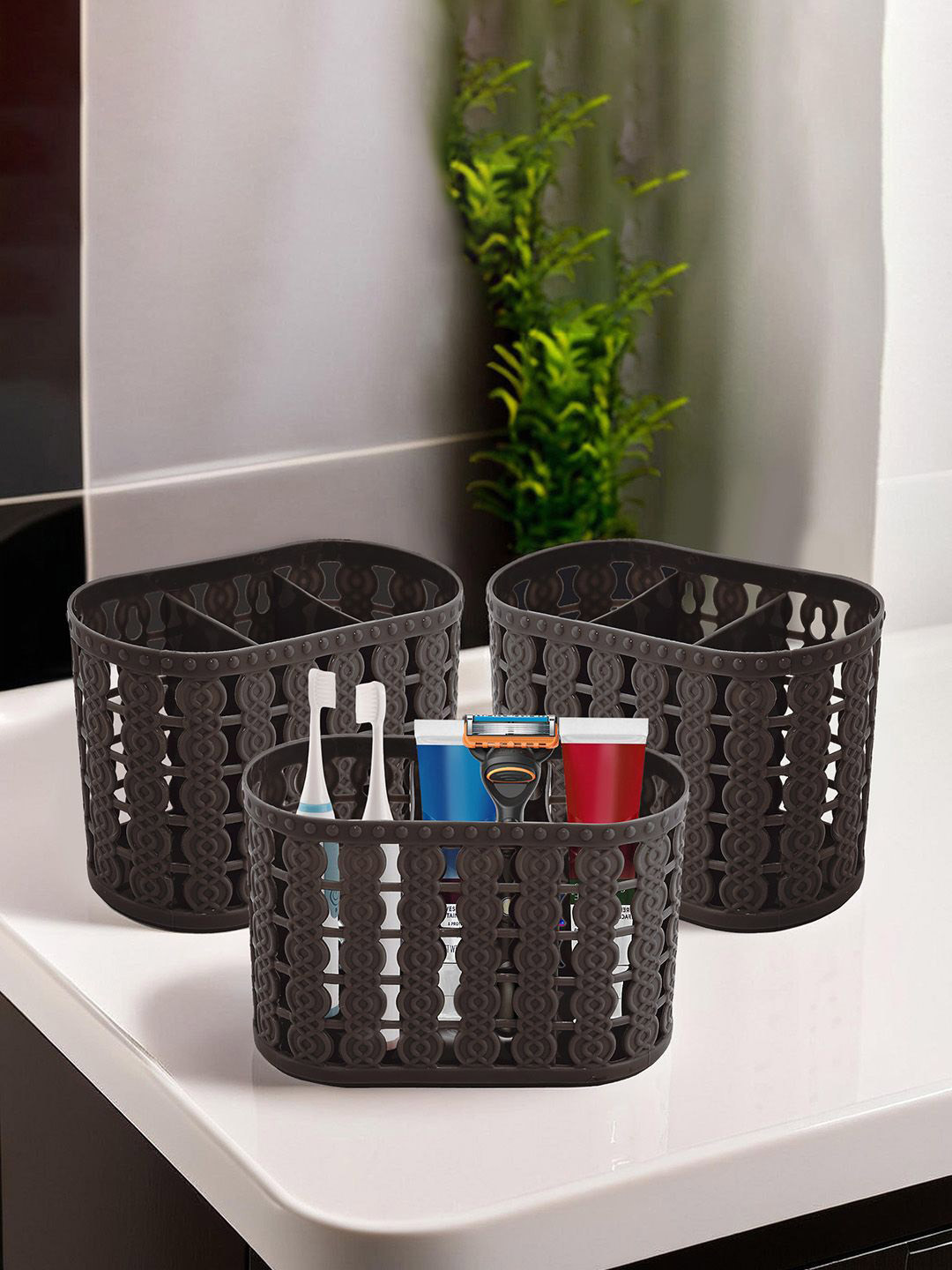 Kuber Industries Brown 3 Pieces Hanging & Wall Mounted Organisers