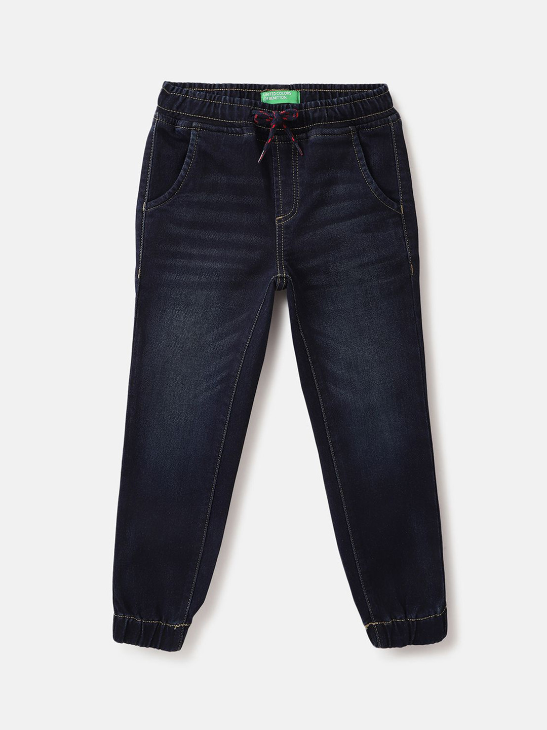 United Colors of Benetton Boys Cotton Jogger Low Distress Light Fade Jeans