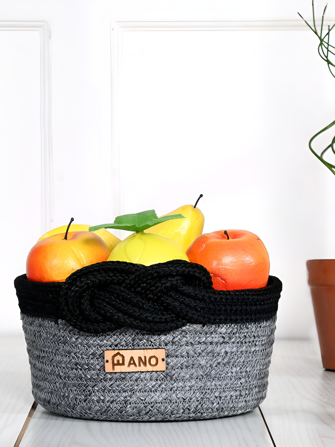 Pano Grey & Black Round Shaped Fruit & Vegetable Basket