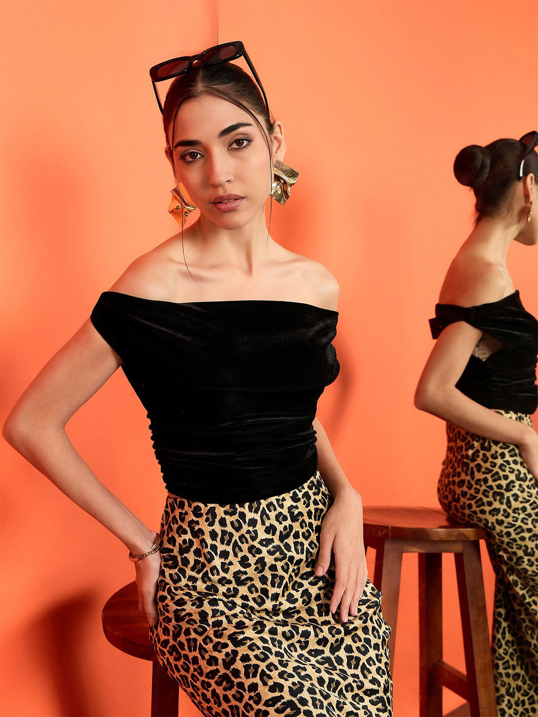 Uptownie Velvet Stretchable Draped Crop Top