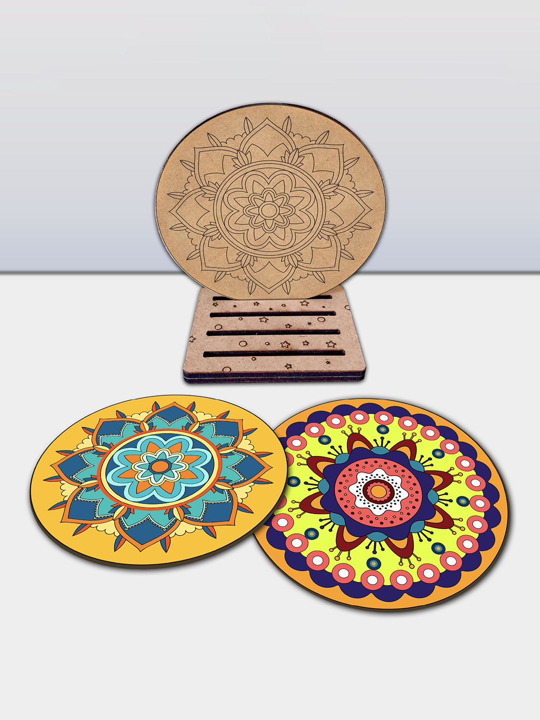 Mini Leaves Wooden Tea Coasters With 12 Tempera Colors