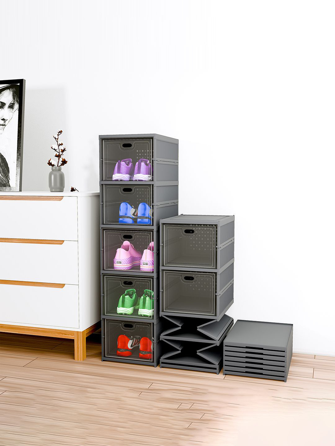 Kuber Industries Grey 5-Tier Shoe Rack Foldable Storage Shoe Racks