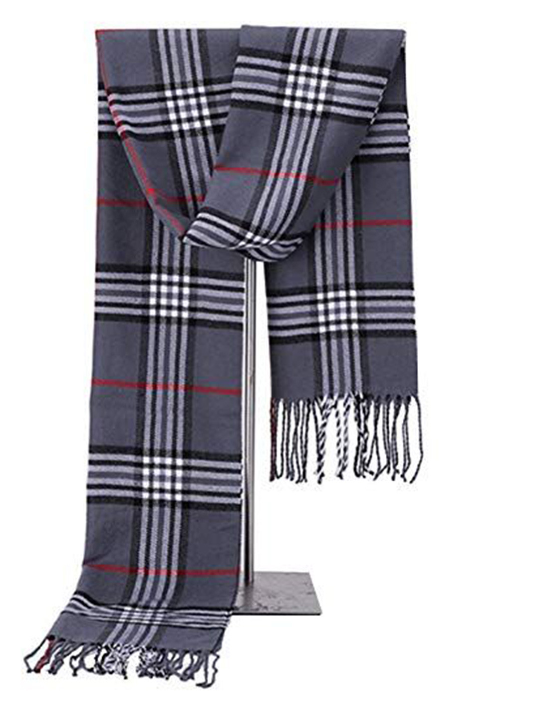 Alexvyan Women Grey Checked Soft & Warm Woolen Cashmere  Scarf