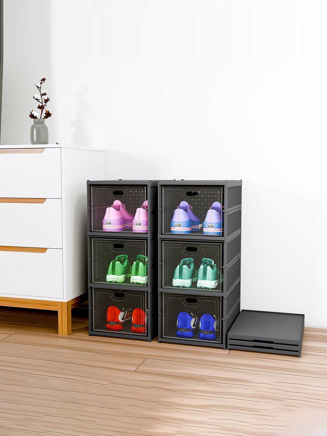 Kuber Industries Grey 2 Pieces Foldable 3-Tier Storage Rack for Shoe, Slippers & Books