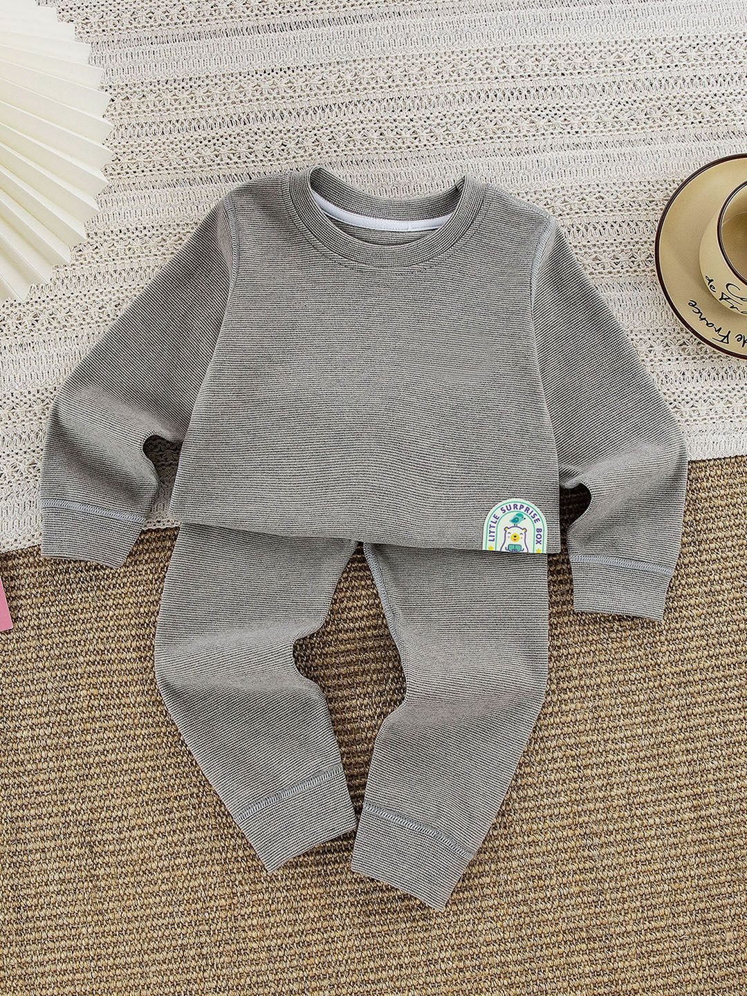 Little Surprise Box LLP Kids Striped Round Neck Upper & Lower Body Thermal Set