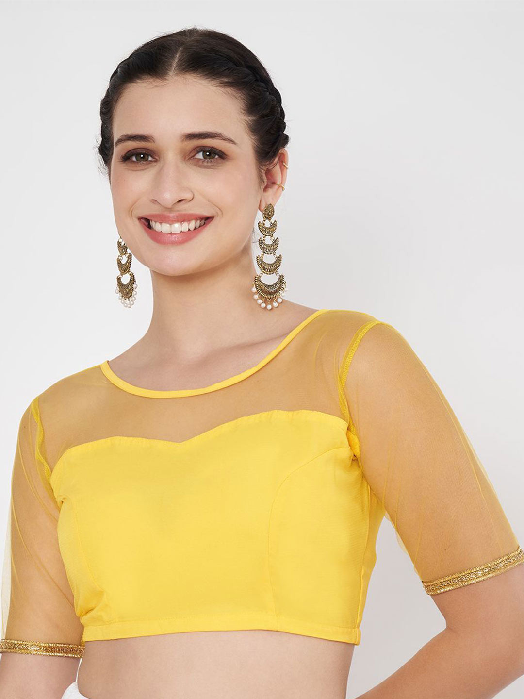 studio rasa Women Embellished Sheen Net Crop Top