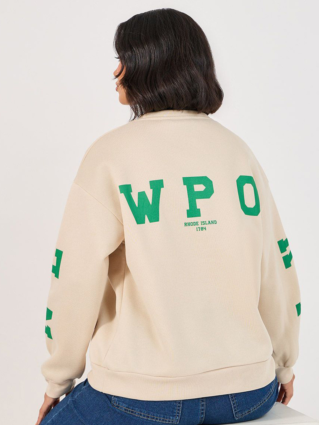 Styli Women Oversized Fit Longline New Port Slogan Print Sweatshirt