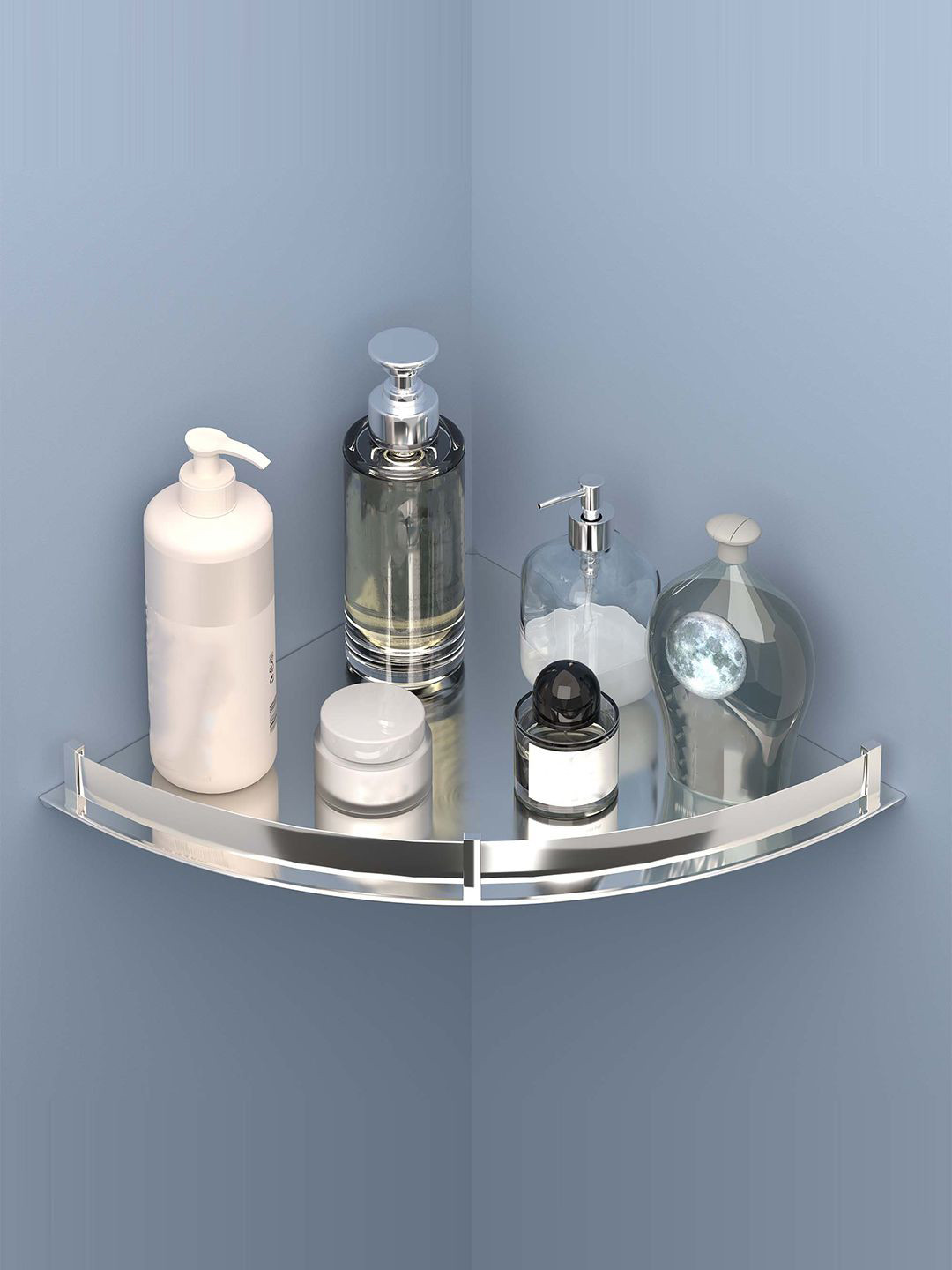 Kuber Industries Silver-toned Stainless Steel Wall Mounted Corner Shelf