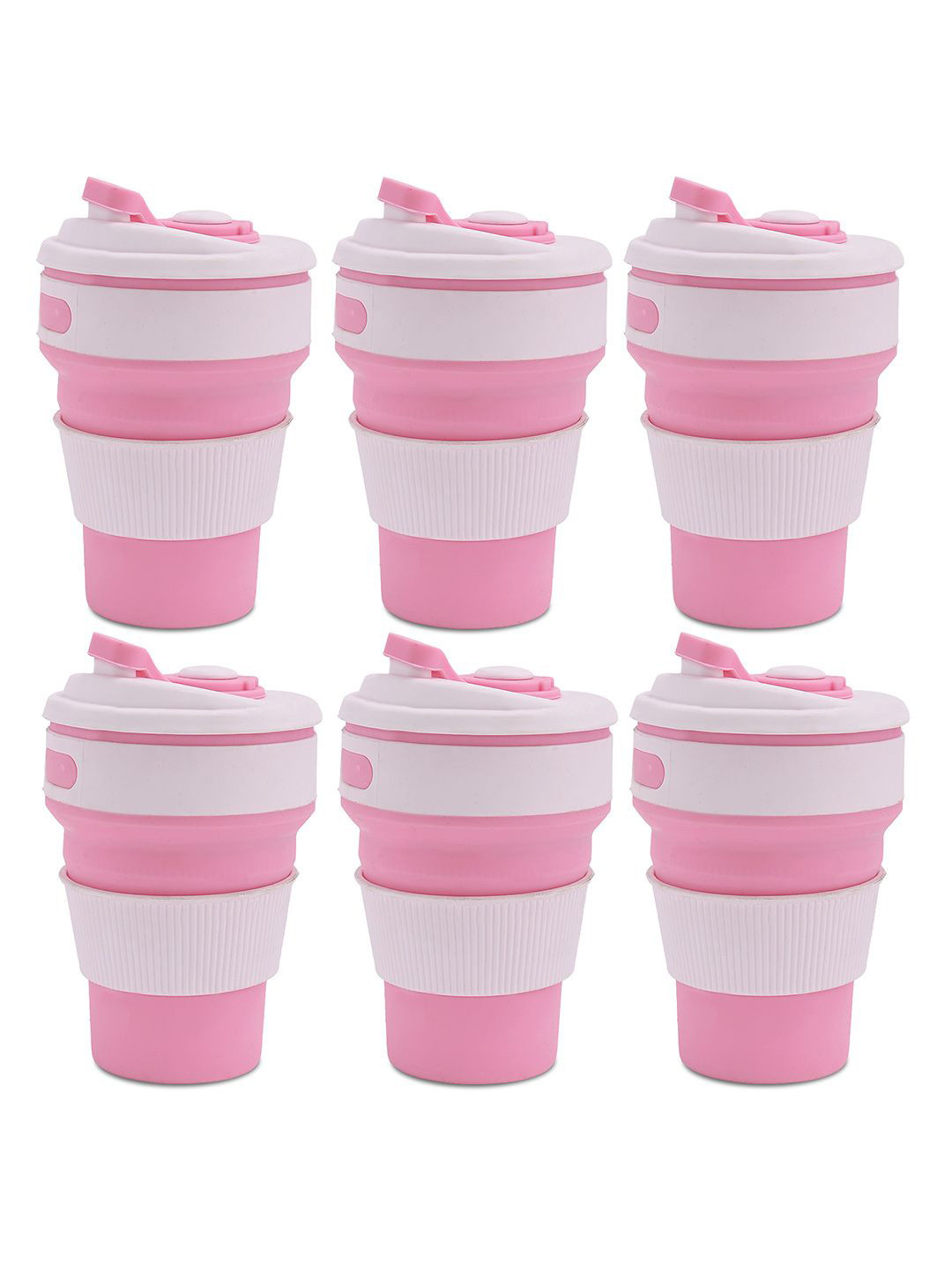 Kuber Industries Crimson White Silicone Handmade 6 Piece Cup with Lids-350ml