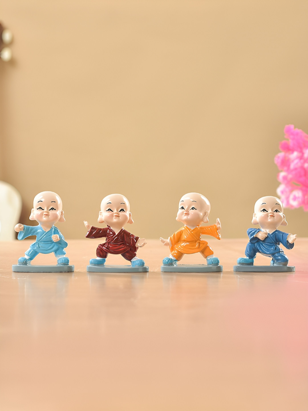 TAYHAA Miniature Monk Buddha Nude Polyresin Glossy Living Room Set of 4 Tiny Showpieces - 2.8 Inches