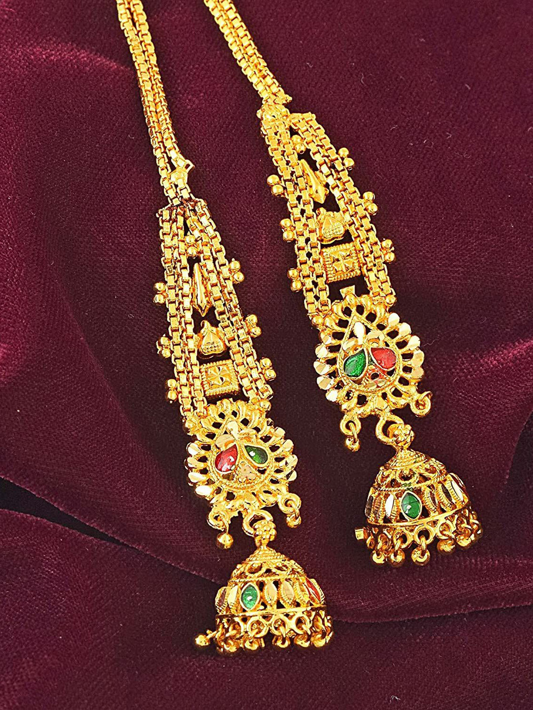 MEMOIR Gold-Plated Pearls Dome Shaped Long Patta Jhumkas
