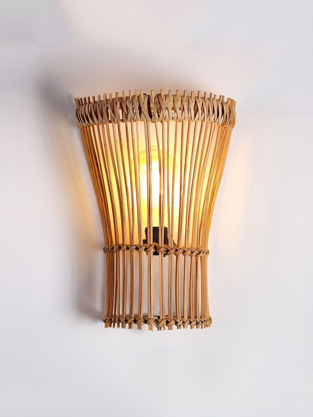 HABERE INDIA Brown Textured Wood Cylinder Shaped Wall Lamp