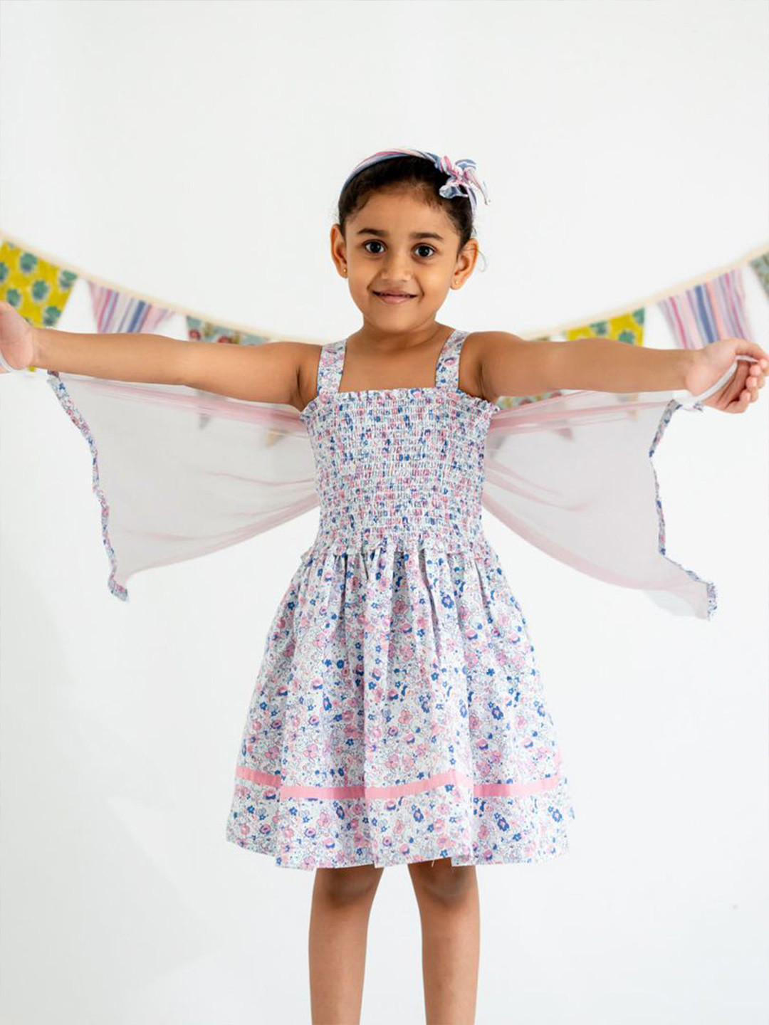 Soleilclo Girls Cotton Floral Printed Square Neck Fit & Flare Dress