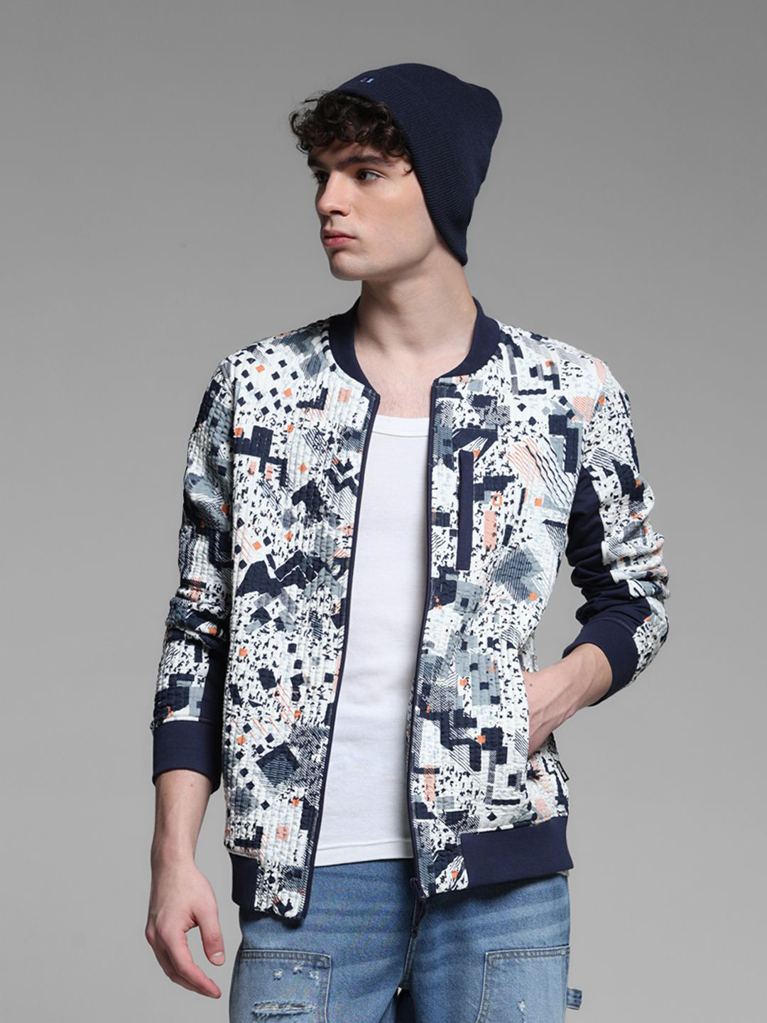 Jack & Jones Men Printed Front-Open Sweatshirt