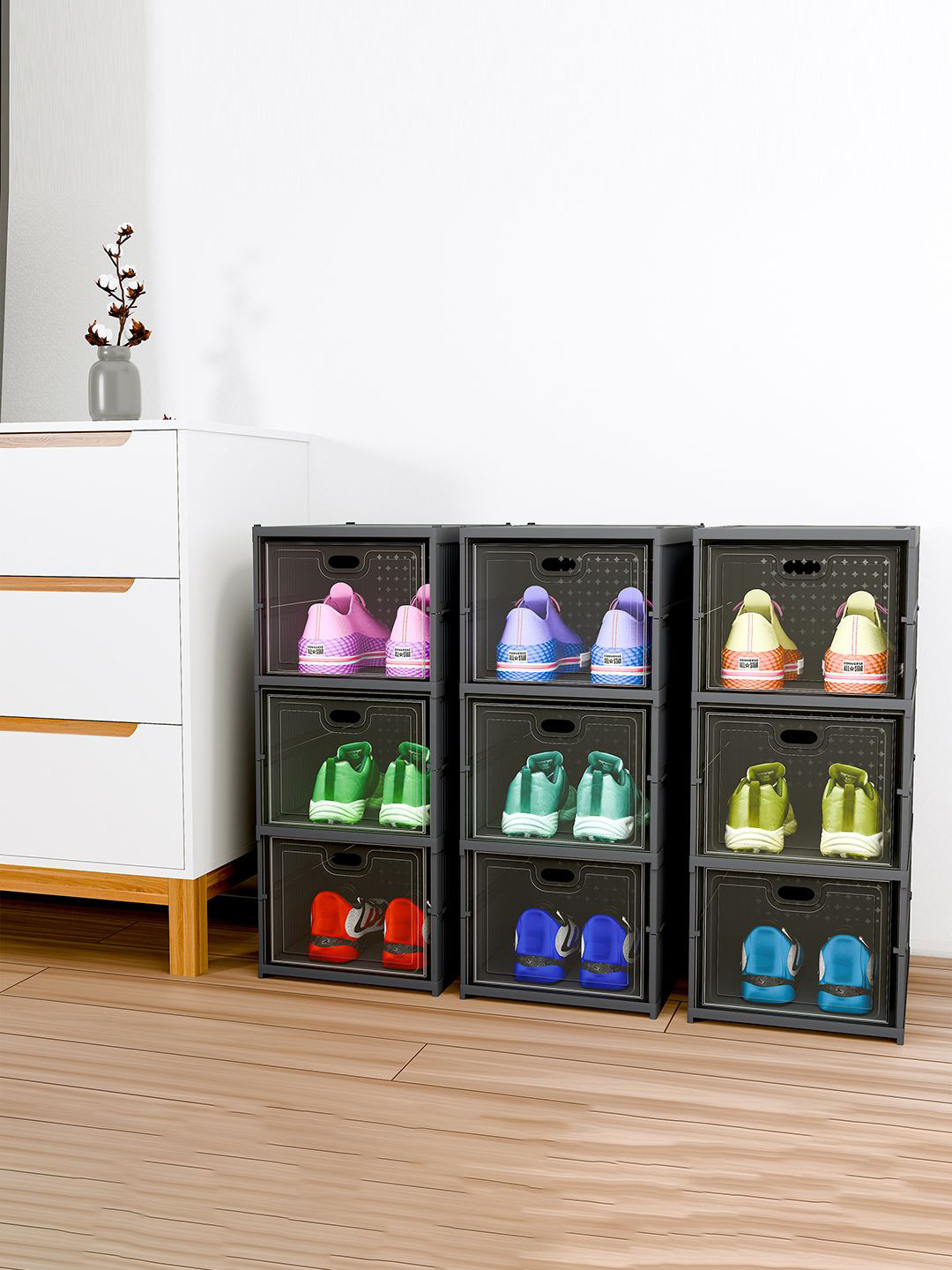 Kuber Industries Grey 3 Pieces Foldable 3-Tier Storage Rack