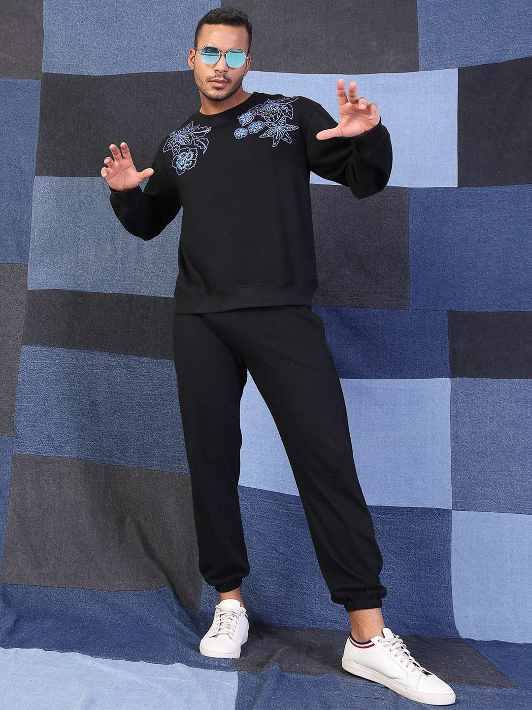 VESTIDO MODAS Men Cotton Long Sleeves Floral Embroidered Sweatshirt