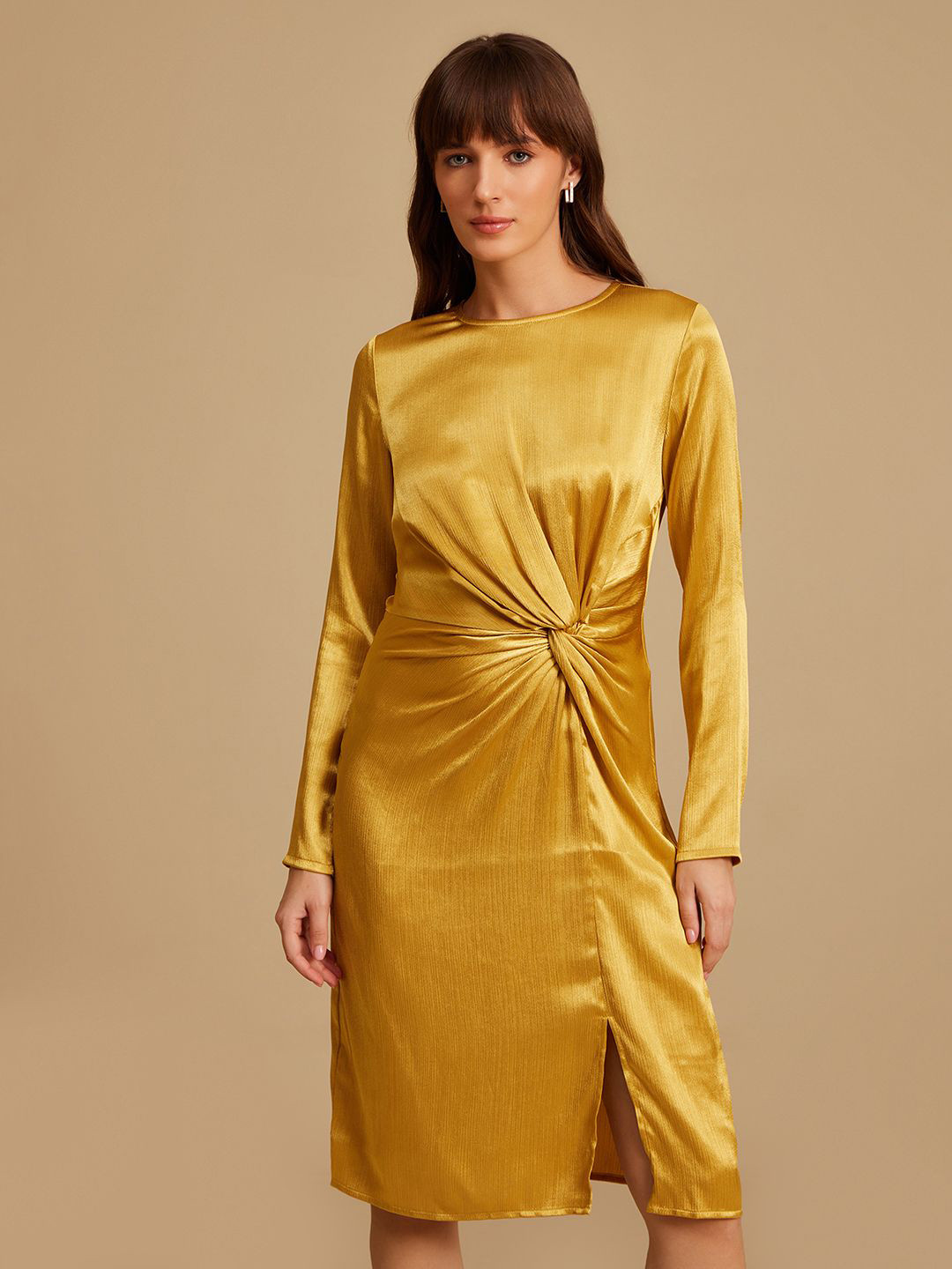 Kazo Women Satin A-Line Dress With Slit