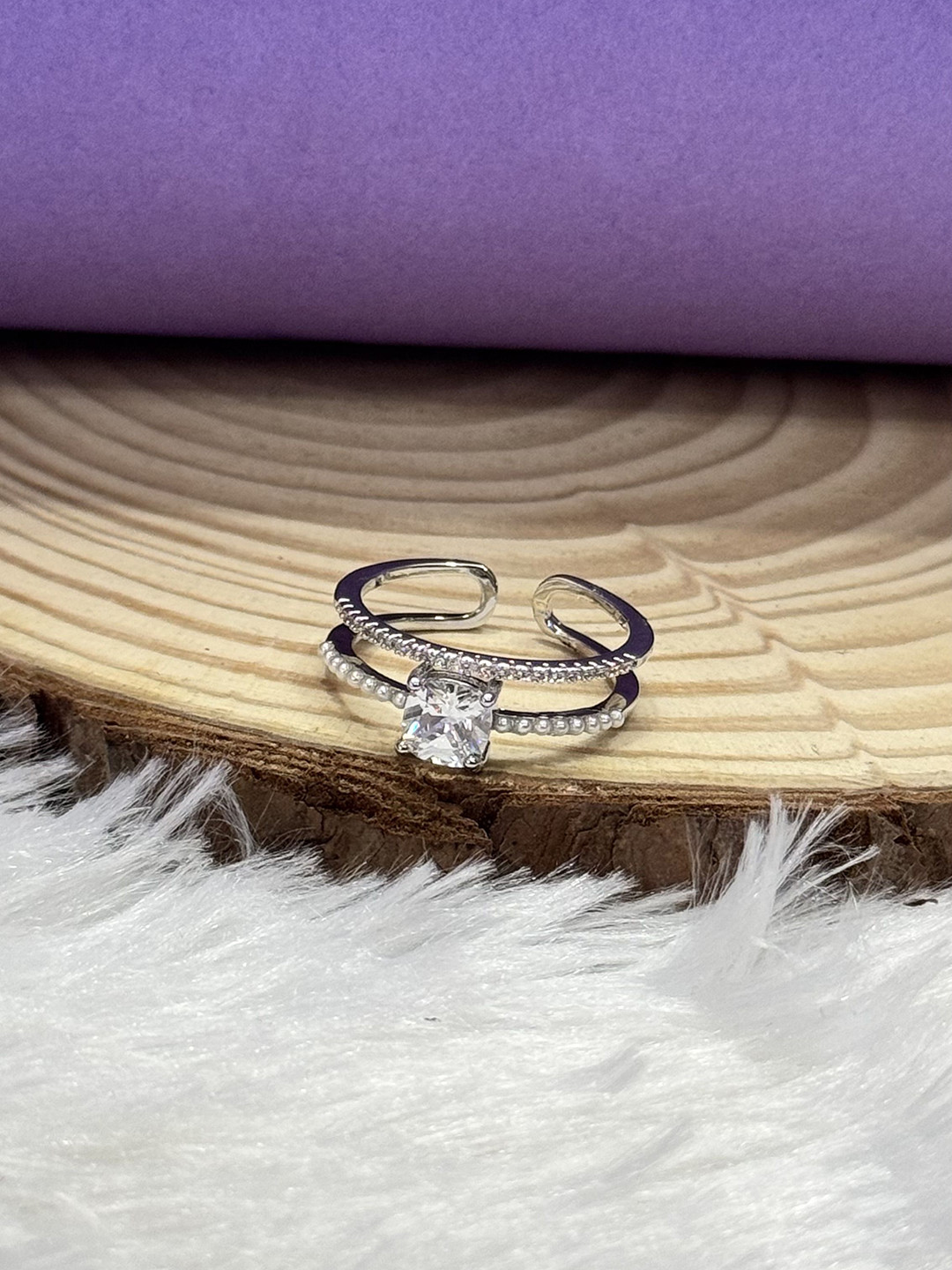 The Jewellery Tale Silver-Plated AD-Stone Studded  Solitaire Cut Adjustable Finger Ring