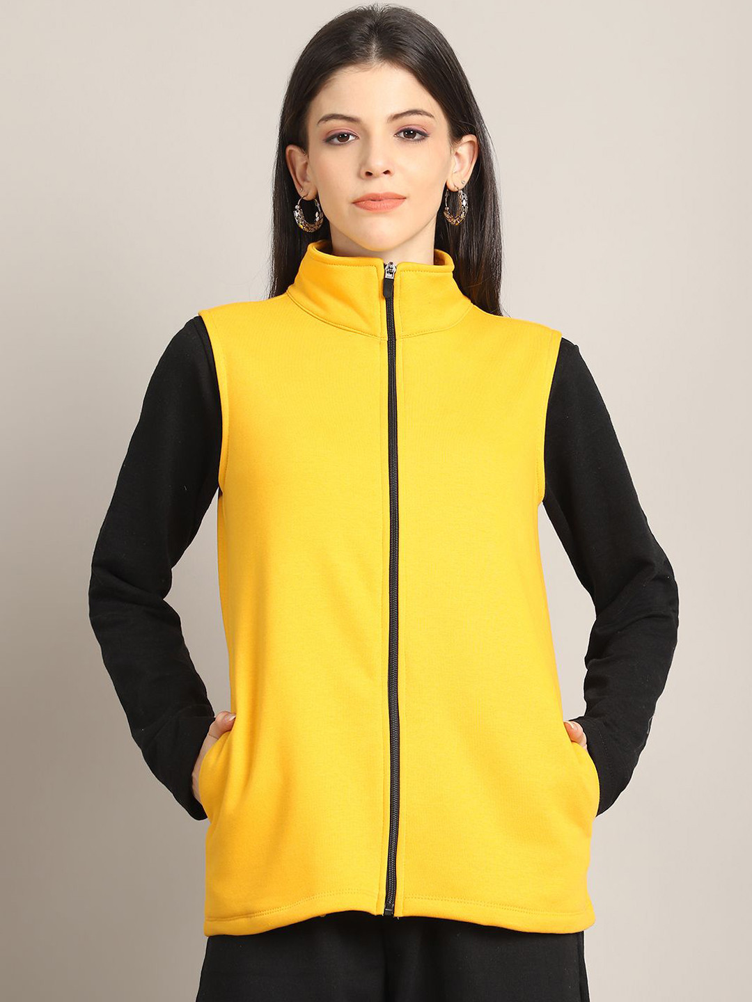 Rute Women Colorblocked Mock Collar Open Front Jacket