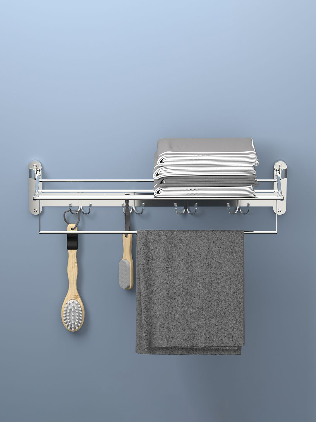 Kuber Industries Silver-Toned Stainless Steel Wall Mounted Towel Holder