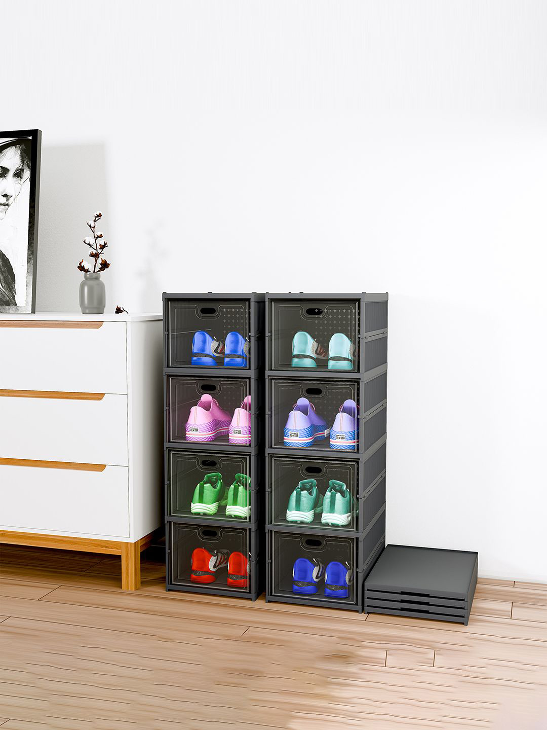 Kuber Industries Grey 2 Pieces Foldable 4-Tier Shoe Racks