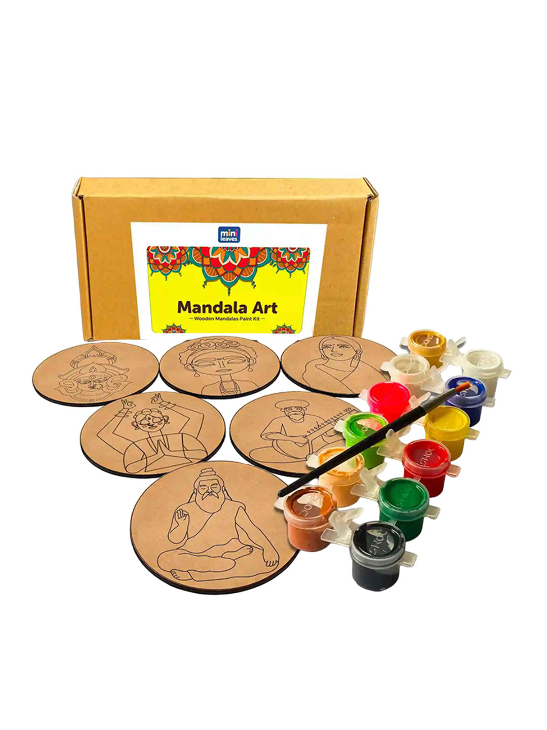 Mini Leaves Kids 6-Pcs Wooden Tea Coasters Mandala Art Kit