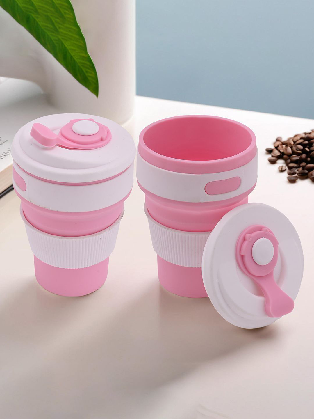 Kuber Industries White Silicone Easy to Clean 2 Piece Cups with Lids-350ml
