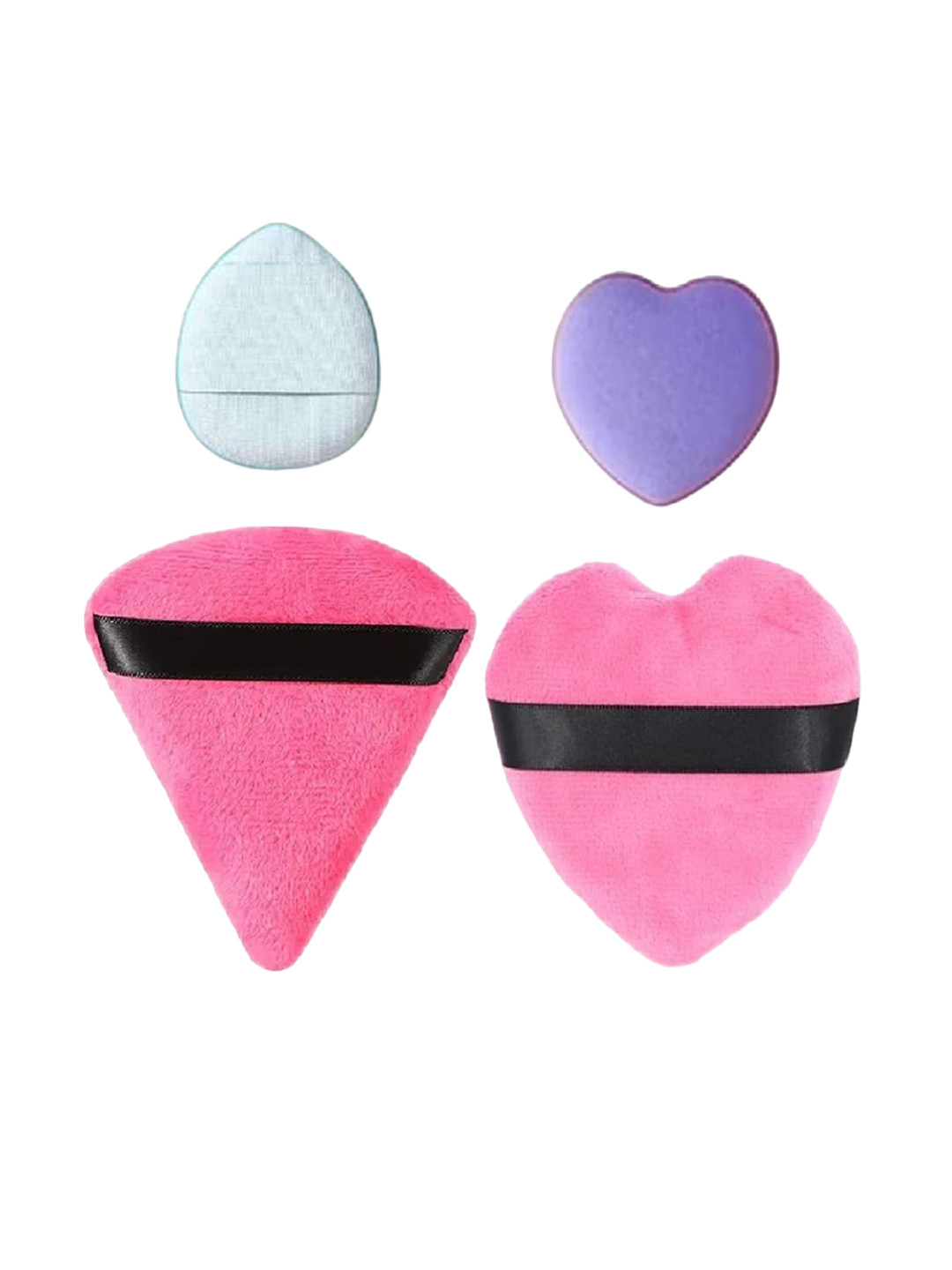 Facejewel Set Of 4 Big Triangle Heart Puff, Finger Sponge & Mini Heart Puff