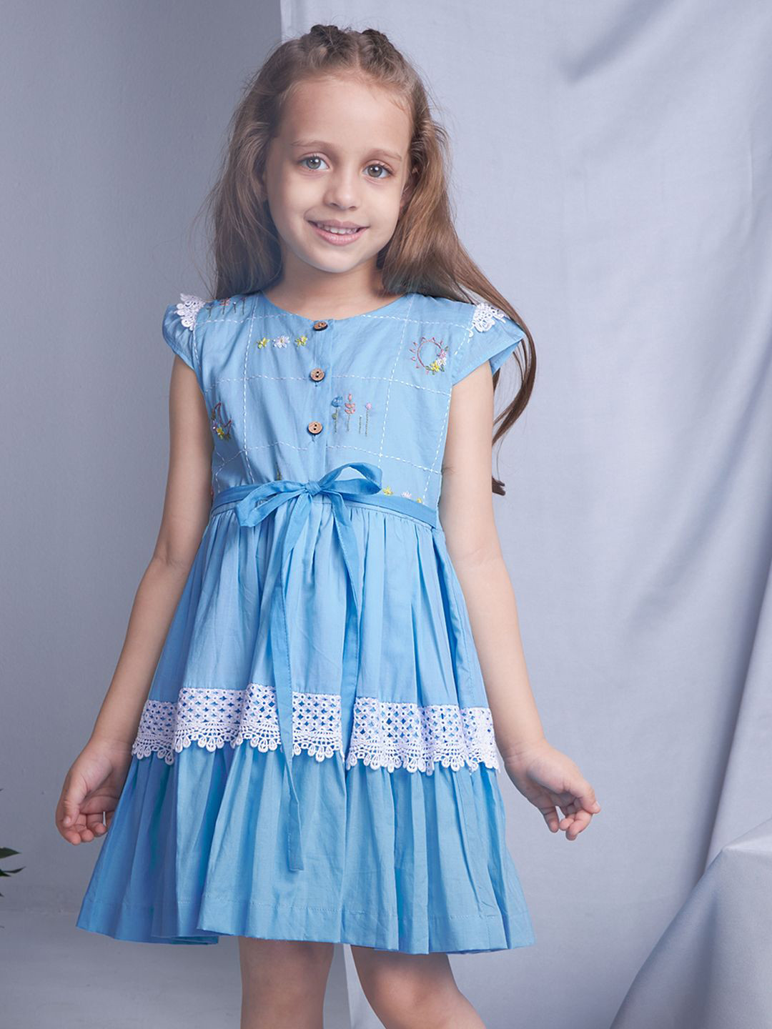 Soleilclo Girls Cotton Embellished Embroidered Fit & Flare Dress