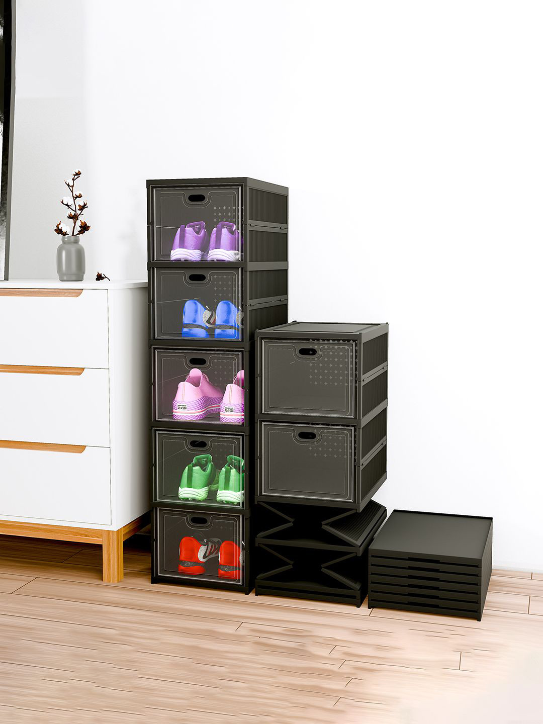Kuber Industries Black 5-Tier Foldable Storage Rack for Shoe, Slippers & Books