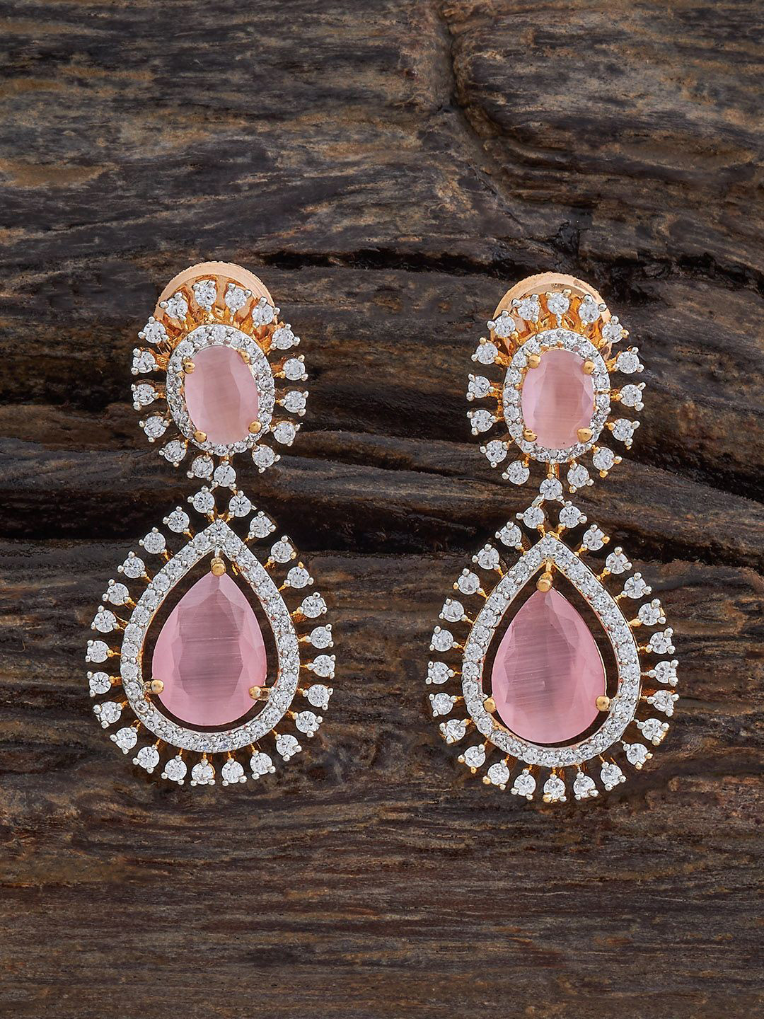 Kushal's Fashion Jewellery Rhodium-Plated Zircon Embellished Bridal Tear  Earrings