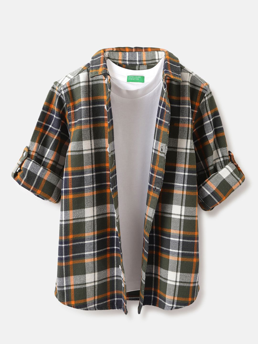 United Colors of Benetton Boys Cotton Tartan Checked Casual Shirts & T-shirt Set