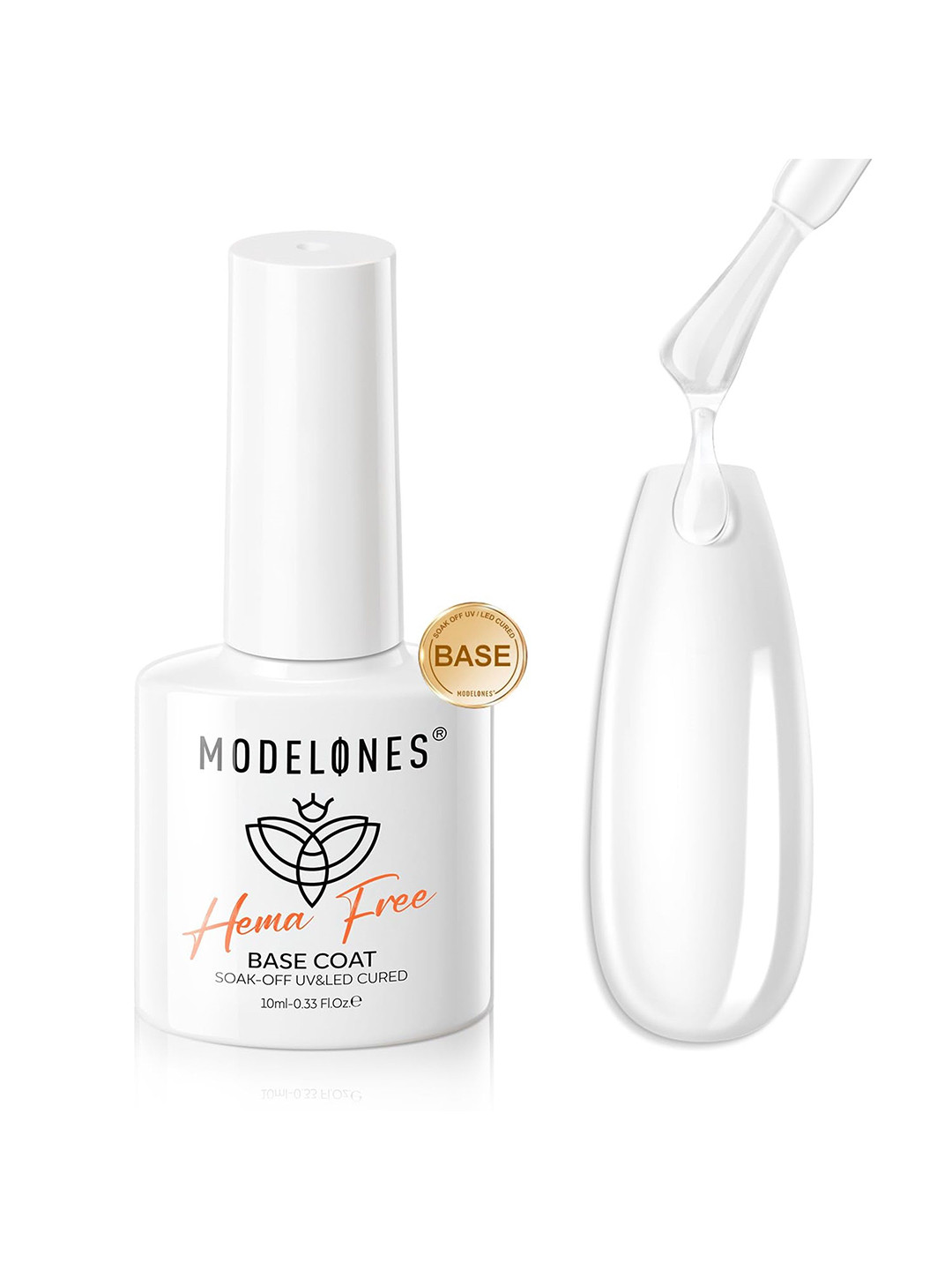 Modelones Hema Free Base Coat Soak Off UV/LED Gel Nail Polish- 10 ml- Transparent