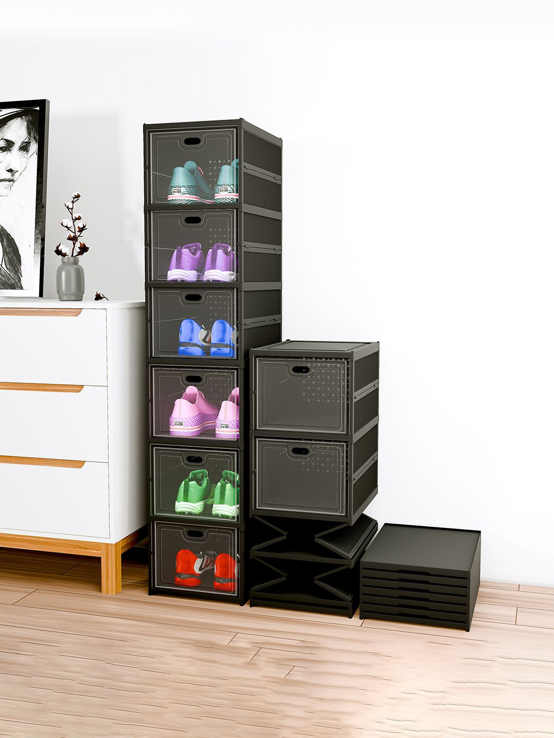 Kuber Industries Black 6-Tier Foldable Storage Shoe Rack
