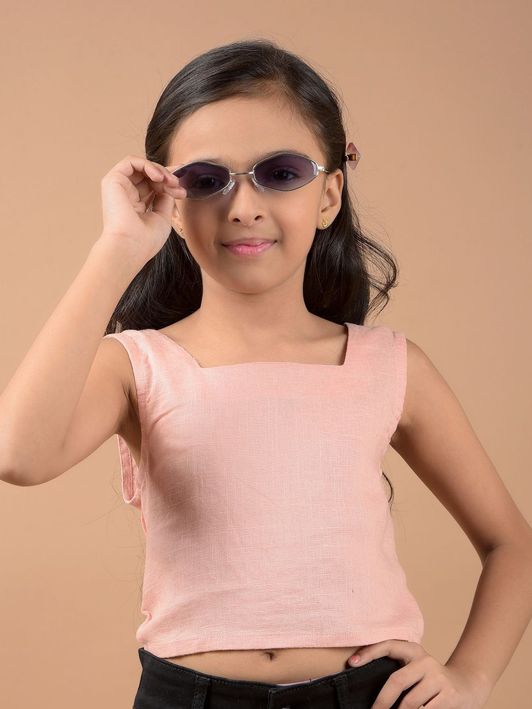 Crimsoune Club Girls Linen Square Neck Crop Top