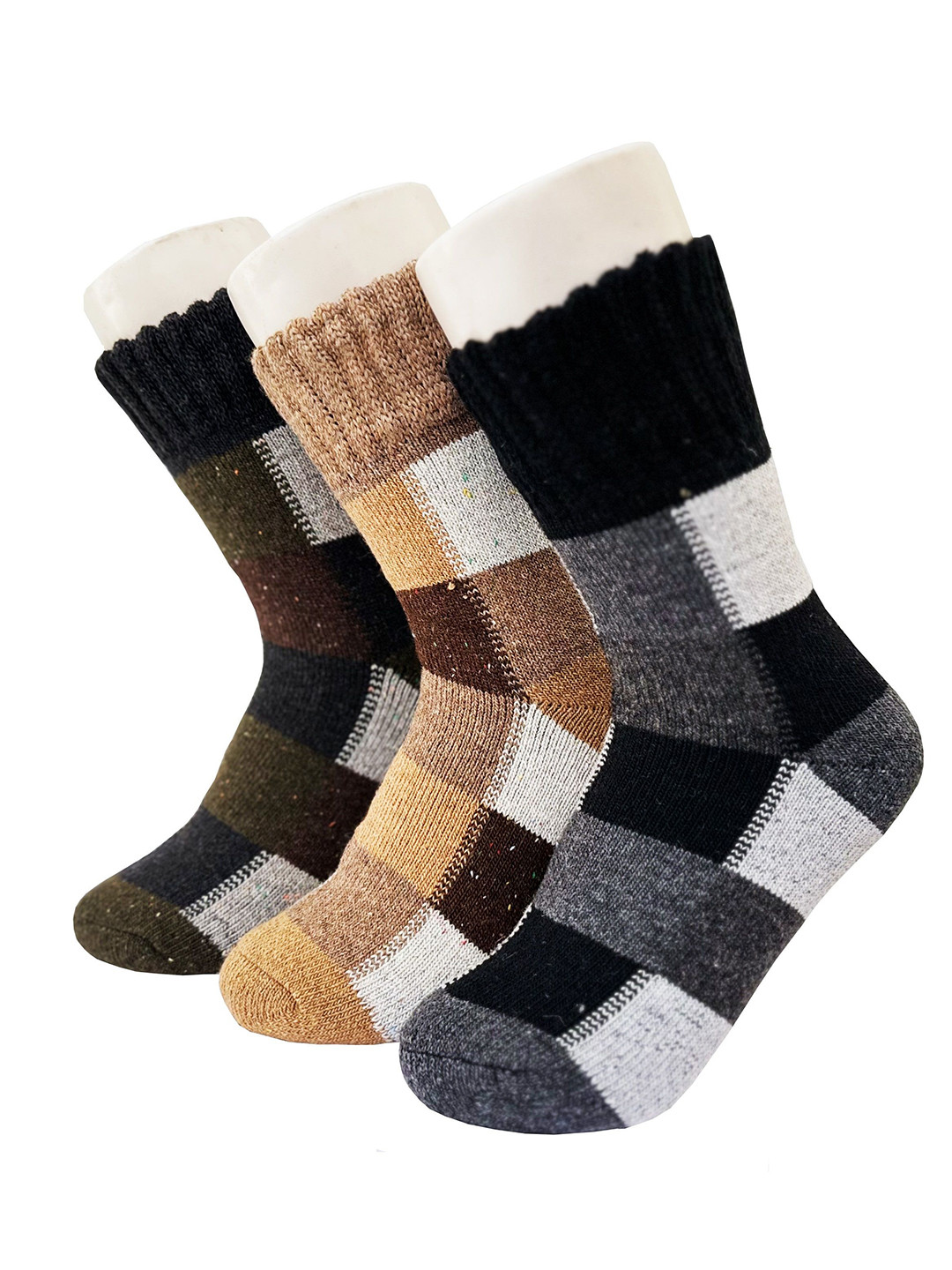 Alexvyan Men 3 Pair Cheked Calf Length Winter Woolen Warm Socks