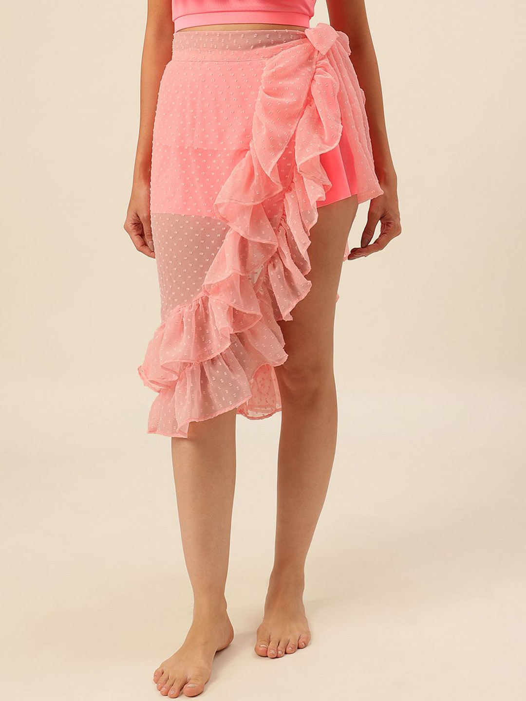 CUKOO Self Design Ruffled Cover Up Sarong