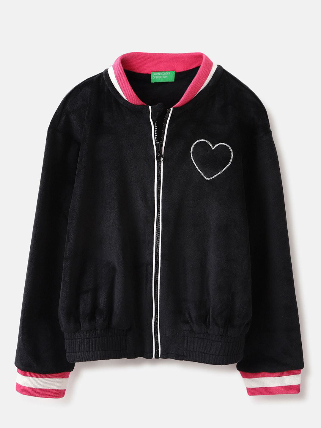 United Colors of Benetton Girls Printed Mock Neck Full Sleeves Front Open Sweatshirt