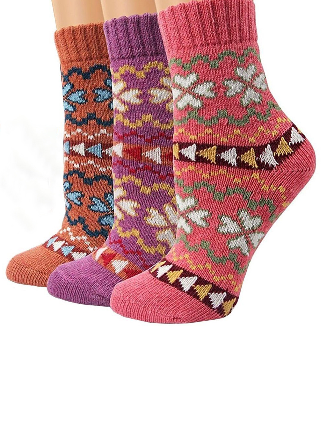 Alexvyan Women Pack of 3 Floral Calf-Length Winter Woolen Warm Socks