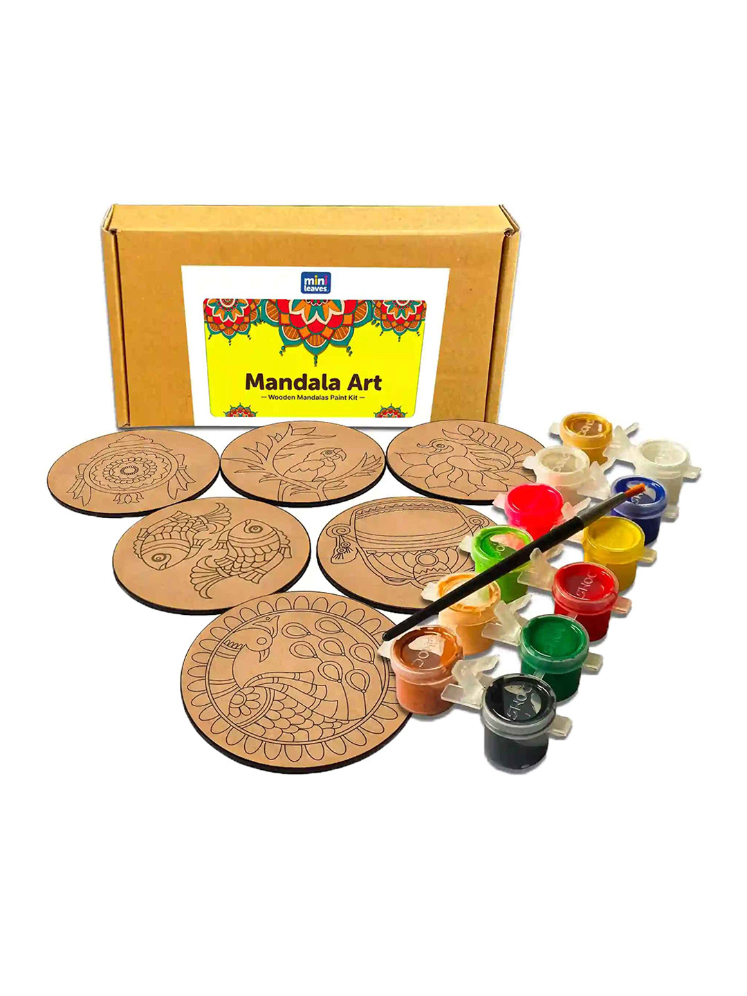 Mini Leaves Pack Of 6 Wooden Mandala Artistic Painting Kit