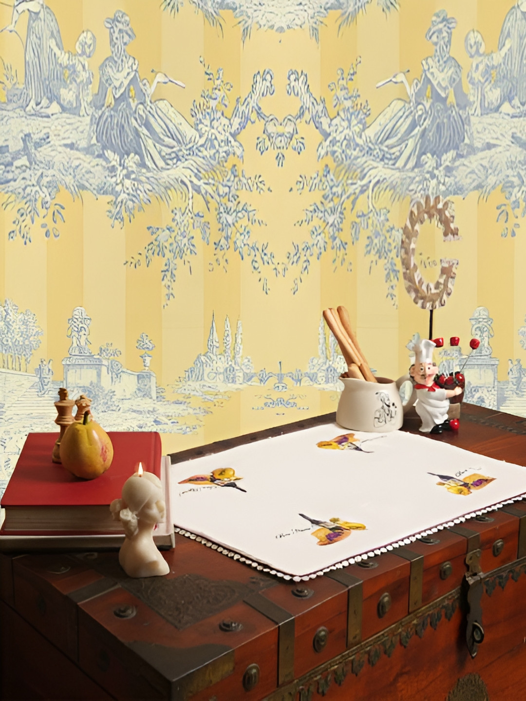 BAESD Off White & Purple Printed Rectangle Table Placemats