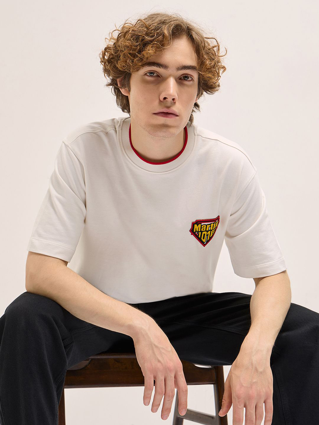 THE BEAR HOUSE Men Solid Pure Cotton Oversized T-shirt